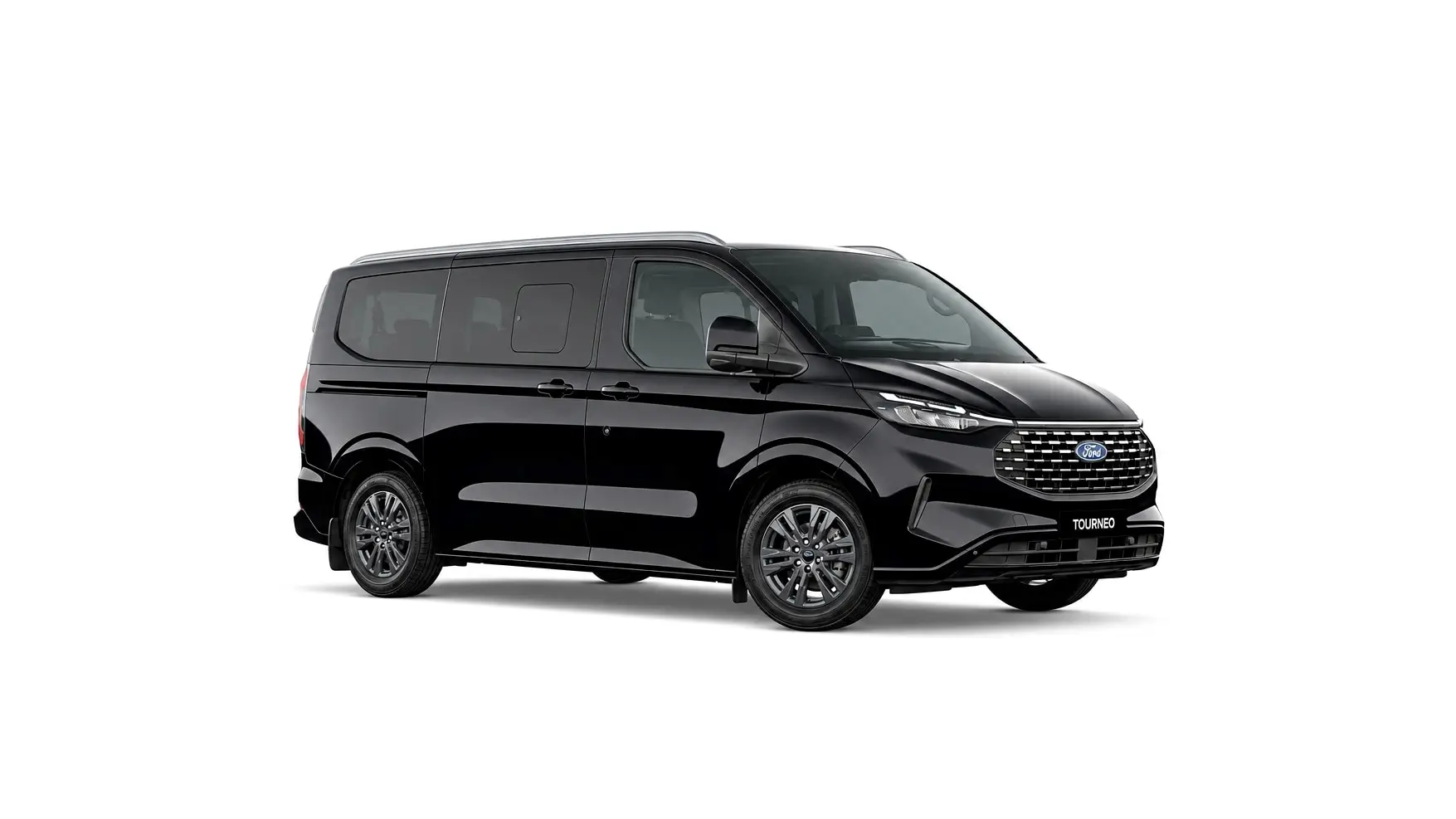 A black Ford Tourneo Custom people carrier
